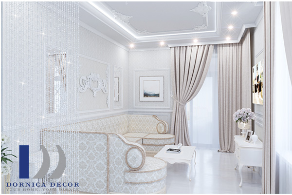 طراحی داخلی یک اتاق نشیمن در یک آپارتمان به سبک معماری کلاسیک