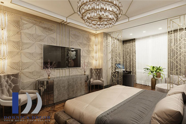 طراحی داخلی اتاق خواب در آپارتمان به سبک آرت دکو 