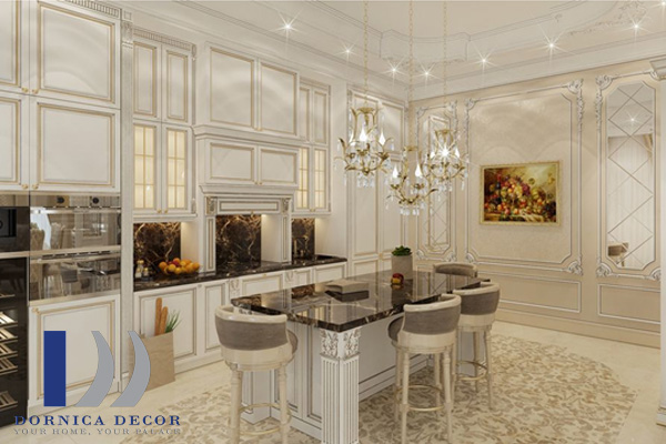 طراحی فضای داخلی آشپزخانه در آپارتمان به سبک کلاسیک