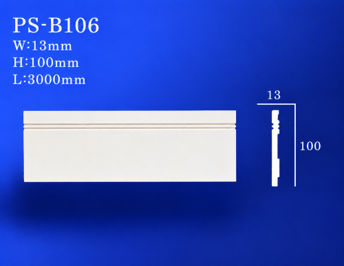 قرنیز پلیاستایرن PS-B106 با ارتفاع ۱۰۰ میلیمتر، ضخامت ۱۳ میلیمتر و طول ۳ متر